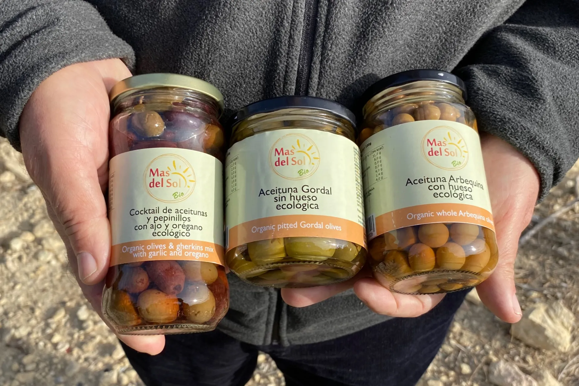 Organic olives and gherkin mixed cocktail from Mas del Sol, Spain